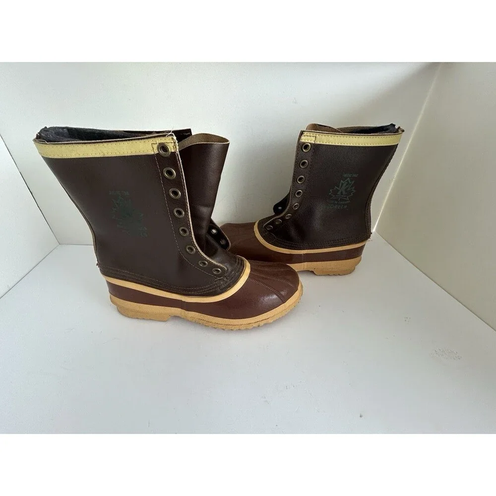 Vintage Kaufman Sorel Arctic Pac Boots Brown Rubber Leather Winter Snow Boots 6